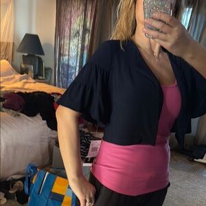 Navy Bolero Jacket with Pink Tank Top